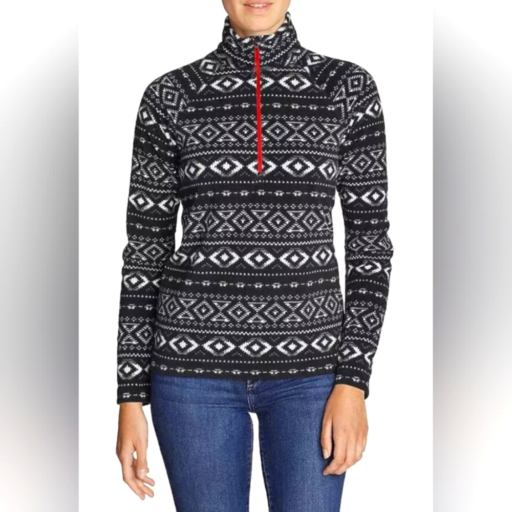 Eddie Bauer Women’s Cozy Quest Fleece 1/4-Zip Printed Black Pullover